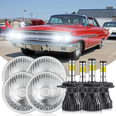 Fit Ford Galaxie 500 1962-1974 4pcs 5.75" 5-3/4'' Round LED Headlights HALO DRL - Image 1 of 4