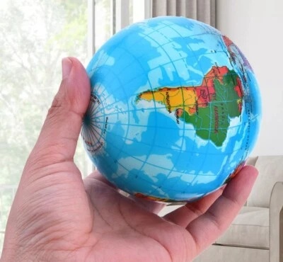 World Map Earth Globe Squeeze Ball Hand Wrist Exercise Stress Relief - Image 1 of 4