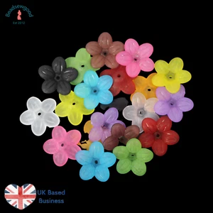 30 Frosted Acrylic Primrose Flower Beads 20mm Choice of 10 Colours for Beading - Picture 1 of 57