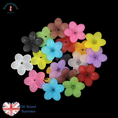30 Frosted Acrylic Primrose Flower Beads 20mm Choice of 10 Colours for Beading - Image 1 of 3