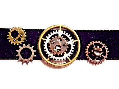STEAMPUNK BLACK VELVET CHOKER WITH GEARS bronze silver band necklace cogs Z2 - Image 1 of 4
