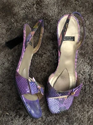 Stuart Weitzman Heels Sandals 6.5 Genuine Snake Skin Python Multicolor Slingback - Image 1 of 4