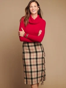 NEW TALBOTS FRINGE WRAP SKIRT PLAID BLACK & Red NEW W/TAG - Picture 1 of 3