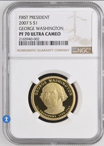 2007-S $1 George Washington Presidential Dollar NGC PF 70 ULTRA CAMEO - Picture 1 of 2
