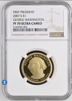 2007-S $1 George Washington Presidential Dollar NGC PF 70 ULTRA CAMEO - Image 1 of 2