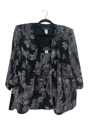 Alex Evenings 夹克和背心套装黑色佩斯利闪光 1X 弹力晚会 — 第 1/4 张图片