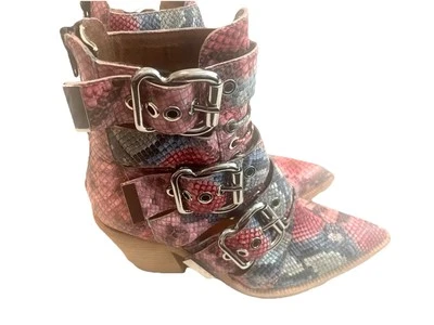 Jeffrey Campbell Cáceres Hebilla Rosa Gris Piel de Serpiente Cuero Botines Talla 6 Foto 1 de 4