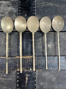 Antique Korean Traditional Bronzeware Five Spoons BANGJJA YUGI Handmade Forged - Picture 1 of 20