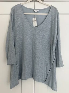 J Jill Damen Top Gr. L blau Leinen Häkel klassisch Lagenlook asymmetrisch - Bild 1 von 3