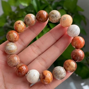 13mm Natural Orange Jade Coral Quartz Crystal Beads Bracelet AAA - Picture 1 of 8