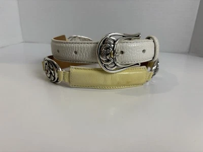Brighton Women’s Belt Size 32 Yellow White Leather Silver Tone Flower Stations  - Image 1 of 4