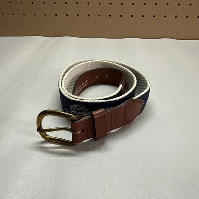 "Cinturón de cuero para hombre limitado barcos de pesca Essex CT hebilla de latón macizo azul talla 32""" Foto 1 de 4