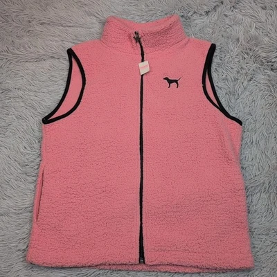 Chaleco Victoria's Secret Mujer L Rosa Vellón Gorpcore Bolsillos Cremallera Suave Nuevo Foto 1 de 4