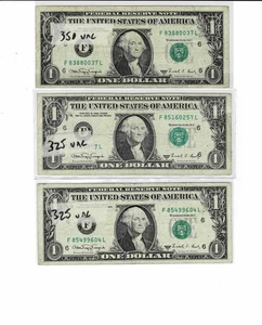 1988A $1 Federal Reserve 'WEB' notes--(LOT OF 3)fr.1917-F--TOUGH SCARCE NOTES - Picture 1 of 8