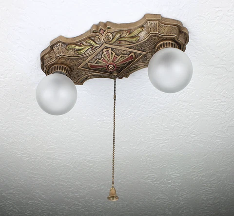 30's Antique Ceiling Light Fixture Flush Chandelier Cast Iron LaSalle Cover
