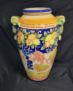 Colorful Vintage 1950s-1960s 14in. tall Kitchen Vase w/Pomegranates and Grapes - Picture 1 of 6