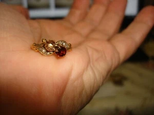 Antiker 14k Gold Granat Saatperlen Ring 6,25 fehlt ein Stein zum Reparieren wie er ist - Bild 1 von 9