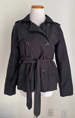 Chaquetón negro Dividido por H&M doble pecho, tela de gamuza, forro de lazo, talla 4 Foto 1 de 4