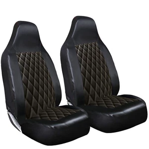 Heavy Duty Leather Look PVC Black Quilted Car Front Seat Covers Protectors 1+1 - Picture 1 of 1