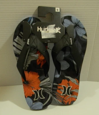 Hurley Мужские шлепанцы Summer бассейн пляж сандалии цветочный синий оранжевый новый с Ярлыками - Изображение 1 из 4