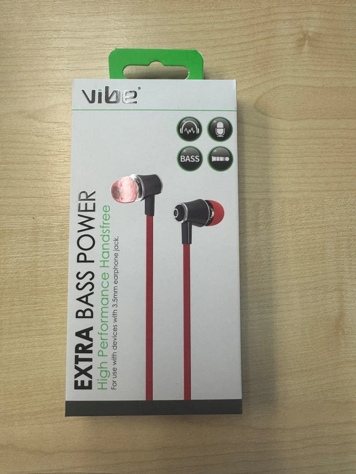 Vibe - extra bass power RED Headphones - Handsfree microphone  -  Free Delivery - Image 1 of 1