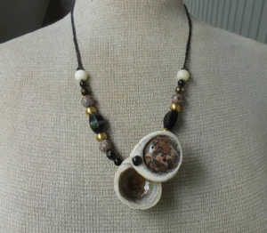 Leopard Skin Jasper Antler Pill Box Stash Necklace with Onyx Adjustable Length - Picture 1 of 11