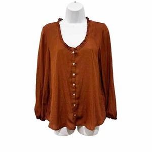 Dolan Women's Size M Rust Color Button Front Ruffle V-Neck Blouse Shirt Top - Bild 1 von 7