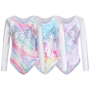 5-12Y Kids Girls Long Sleeve Gymnastics Sparkly Tumbling Dance Leotards AU - Picture 1 of 15