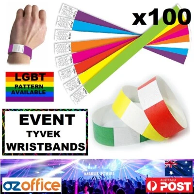 100 x Event Wristbands Tyvek Multi Colour - LGBT Party Wedding Birthdays Events