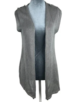 J. Jill Women Gray Knit Open Front Sleeveless Cardigan Vest W/ Button Details XS - Image 1 of 4