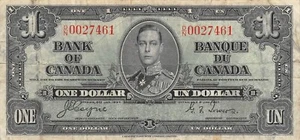 Canada $1 2.1.1937 Series D/N Kg. G. VI Circulated Banknote Qash A - Picture 1 of 2