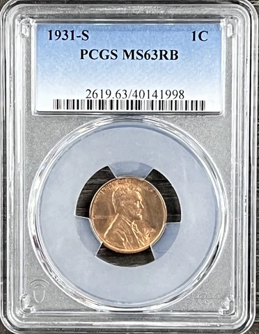 1931 S Lincoln Penny One Cent PCGS MS63 RB Cover