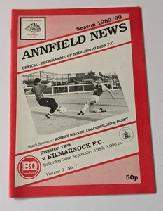 Programa de fútbol escocés Stirling Albion v Kilmarnock 1989 Div 2 de septiembre - Imagen 1 de 3