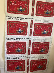 Christmas Critter Quilted Placemat and Napkin Ring Panel Set of 8 - Picture 1 of 8
