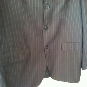 BARNEYS Men Jacket Coat Suit Blazer Gray Pinstripe 100% Wool 42 L Vaticana ITALY - Picture 1 of 9