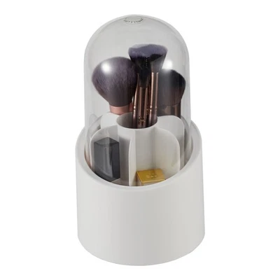 PETS-CENTER-UK 360° Rotating Makeup Brush Holder with Lid Dustproof Cosmetic Storage Organizer