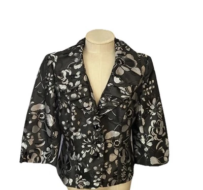JS Collections Wom 10 Lined Blazer Ruched Shawl Collar Metallic Silver on Black - Image 1 of 4