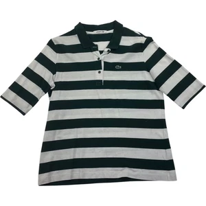 Lacoste Polo Shirt Striped Short Sleeve Green White Womens UK 14 - Picture 1 of 5