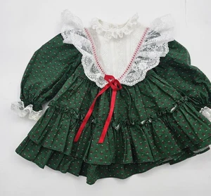 Vestido Vintage Bryan Navidad Algodón En Niveles Encaje Cuello Recortado Cinta Roja talla... - Imagen 1 de 6