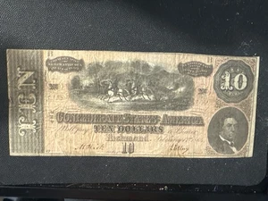 CIVIL WAR 1864 10 $ TEN DOLLARS RICHMOND CONFEDERATE STATES OF AMERICA NOTE Fine - Bild 1 von 8