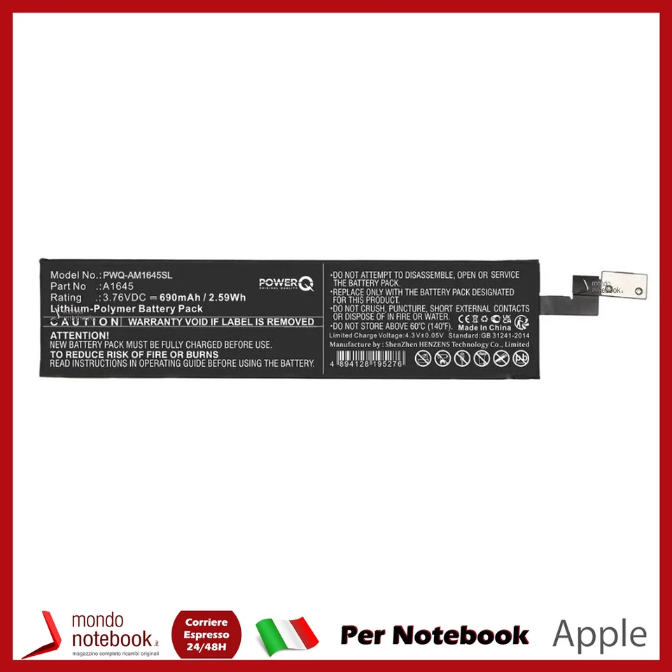 Batteria PowerQ compatibile con Apple Magic Keyboard A1644 A1843 MLA22B/A