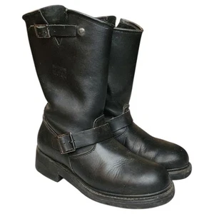 Skechers Vintage Mens Black Leather Boots Motorcycle Moto Engineer Size 9 Goth - Picture 1 of 9