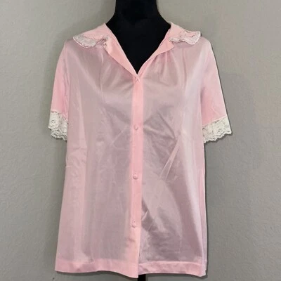 Gossard Artemis Sheer Shirt Women's 34 Pink Nylon Lace Detail Snap Up Sleepwear - Image 1 of 4