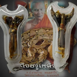 Rare DEUY NGOO LEUM PYTHOM SPUR LP VANKY WAT AMPEUL CAMBODIA Snake GAMBLE LUCK - Picture 1 of 19