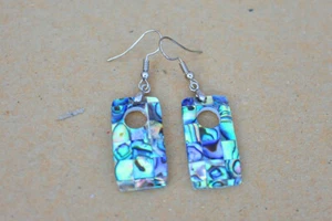 Pendientes de nácar Paua abulón 1,5 x 2,8 cm, largos aprox. 0,4 cm (oreja - 37) - Imagen 1 de 1