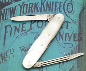 Antique HAMMER BRAND NEW YORK KNIFE CO Oval Lobster Penknife Nice Pearl - Picture 1 of 12