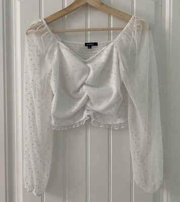 Top corto Ambiance blanco de malla elástico manga larga talla pequeña Foto 1 de 4