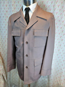 Vintage 1970s Brown Polyester Farrah Time Out Long Sleeve Safari Style Jacket M