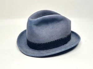 Custom Made Sky Blue Rabbit Fur Felt Fedora Hat 6 6”5/8 21” - Picture 1 of 3