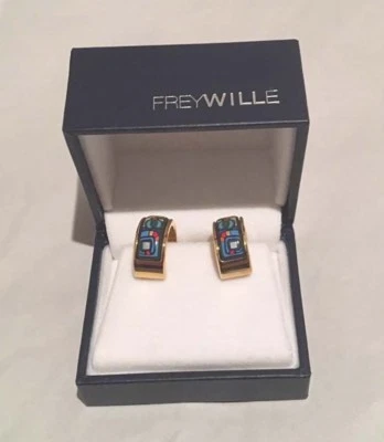Auténticos Pendientes FREY WILLE Hundertwasser Méditerranée Esmalte Clip Poste Nuevos en Caja Foto 1 de 4